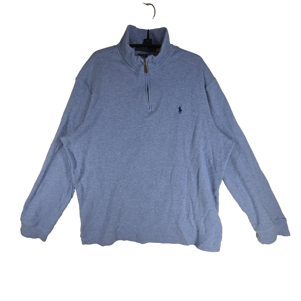 Polo Ralph Lauren Sweater Mens Large Blue 1/4 Zip Pullover 100% Cotton Blue Pony